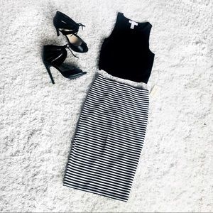 Black and White Striped Skirt. Pencil Skirt.